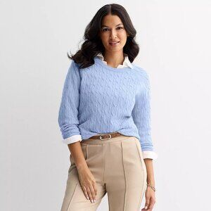 NWT Croft & Barrow The EXTRA SOFT Powder Blue Cable Knit Sweater MED NWTS
